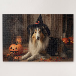 Shetland Sheepdog Pumpkins Halloween Scary Jigsaw Puzzle