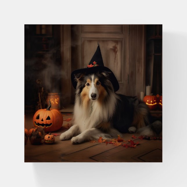 Shetland Sheepdog Pumpkins Halloween Scary  Paperweight (Front)