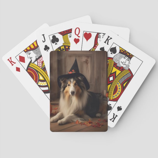 Shetland Sheepdog Pumpkins Halloween Scary  Poker Cards (Back)