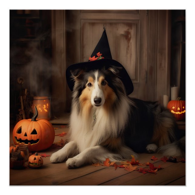 Shetland Sheepdog Pumpkins Halloween Scary  Poster (Front)