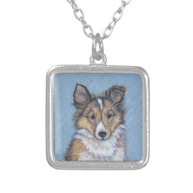 Shetland Sheepdog Puppy Art Necklace (Front)
