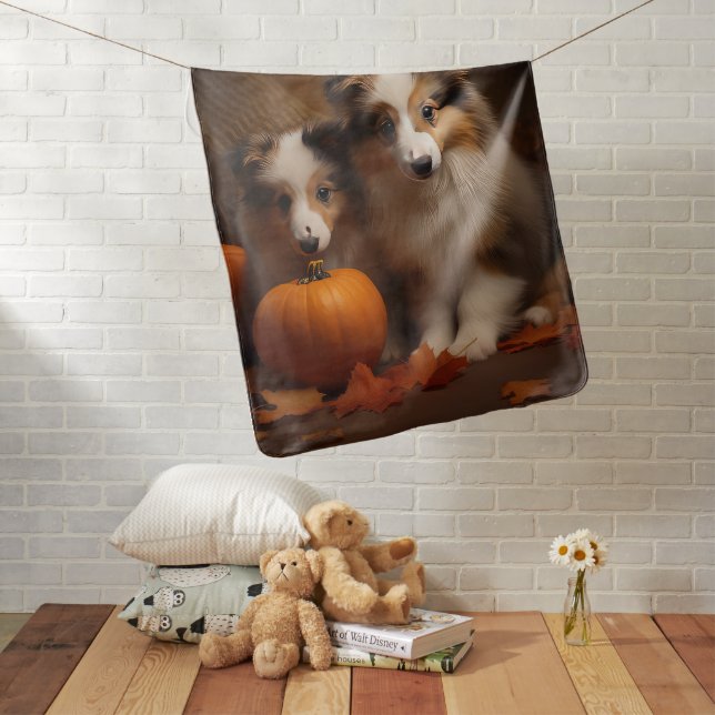 Shetland Sheepdog Puppy Autumn Delight Pumpkin  Baby Blanket (In Situ)