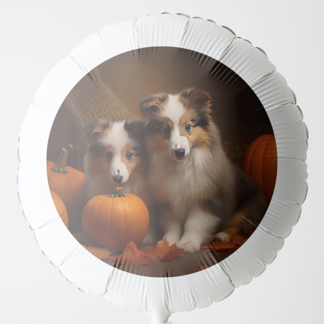 Shetland Sheepdog Puppy Autumn Delight Pumpkin  Balloon (Front)