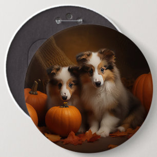 Shetland Sheepdog Puppy Autumn Delight Pumpkin Button