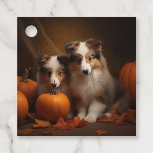 Shetland Sheepdog Puppy Autumn Delight Pumpkin  Favor Tags