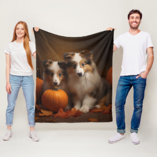 Shetland Sheepdog Puppy Autumn Delight Pumpkin Fleece Blanket