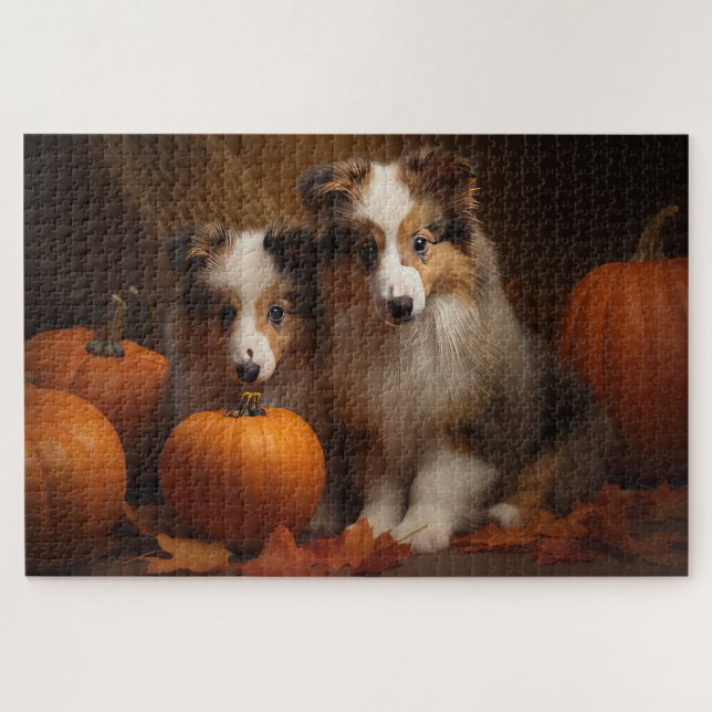 Shetland Sheepdog Puppy Autumn Delight Pumpkin  Jigsaw Puzzle (Horizontal)