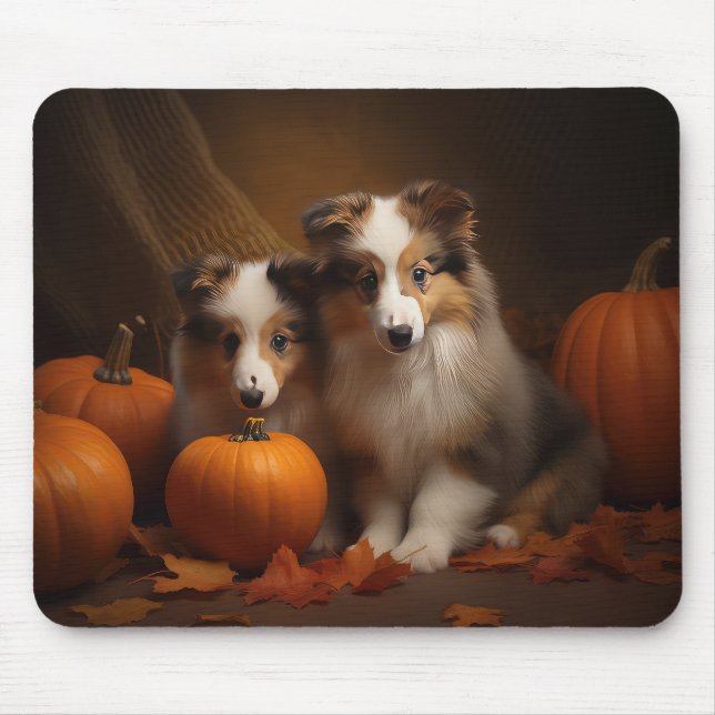 Shetland Sheepdog Puppy Autumn Delight Pumpkin  Mouse Pad (Front)