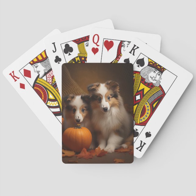 Shetland Sheepdog Puppy Autumn Delight Pumpkin  Poker Cards (Back)