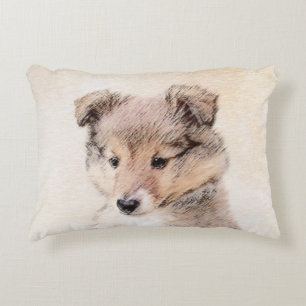 Shetland Sheepdog Puppy Painting Original Dog Art Accent Pillow