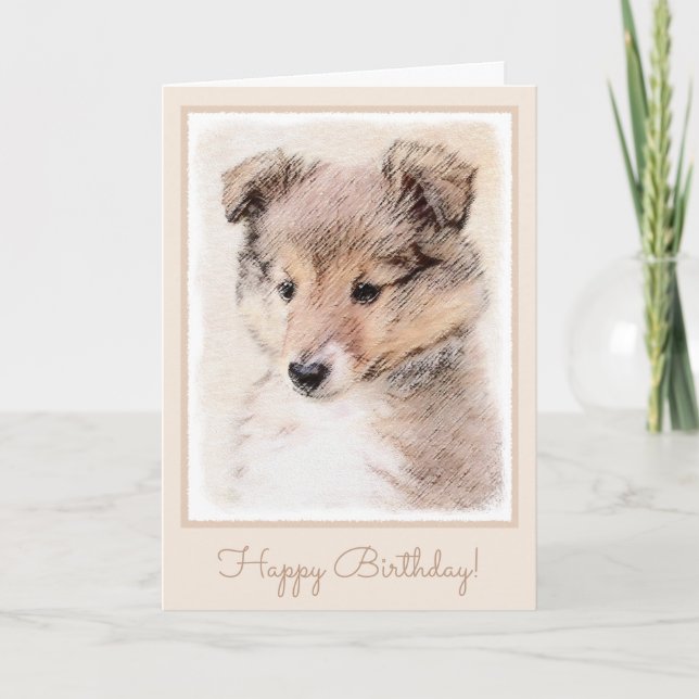 Shetland Sheepdog Puppy Painting Original Dog Art Card (Front)