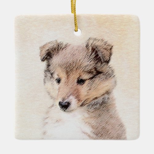 Shetland Sheepdog Puppy Painting Original Dog Art Ceramic Ornament