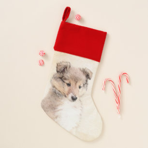 Shetland Sheepdog Puppy Painting Original Dog Art Christmas Stocking