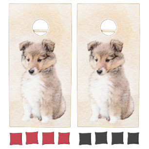 Shetland Sheepdog Puppy Painting Original Dog Art Cornhole Set