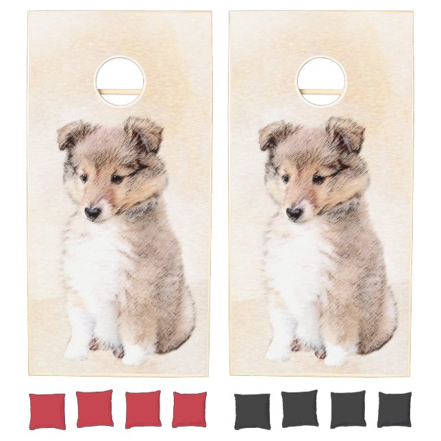 Shetland Sheepdog Puppy Painting Original Dog Art Cornhole Set (Set)
