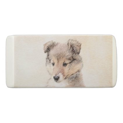 Shetland Sheepdog Puppy Painting Original Dog Art Eraser