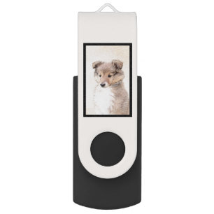 Shetland Sheepdog Puppy Painting Original Dog Art Flash Drive