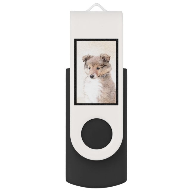 Shetland Sheepdog Puppy Painting Original Dog Art Flash Drive (Back (Vertical))