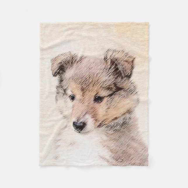 Shetland Sheepdog Puppy Painting Original Dog Art Fleece Blanket (Front)
