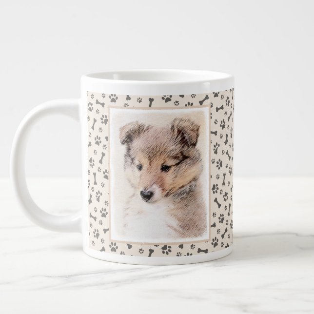 Shetland Sheepdog Puppy Painting Original Dog Art Giant Coffee Mug (Left)