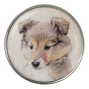 Shetland Sheepdog Puppy Painting Original Dog Art Golf Ball Marker