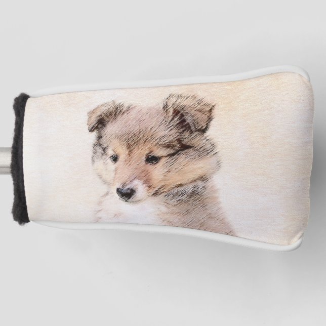 Shetland Sheepdog Puppy Painting Original Dog Art Golf Head Cover (Front)