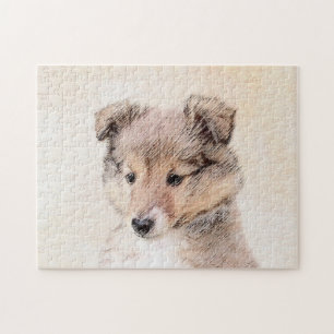 Shetland Sheepdog Puppy Painting Original Dog Art Jigsaw Puzzle