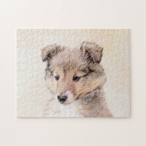 Shetland Sheepdog Puppy Painting Original Dog Art Jigsaw Puzzle