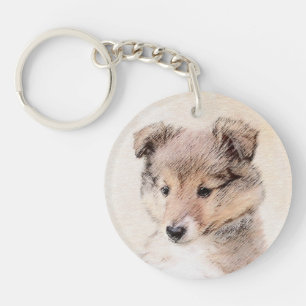 Shetland Sheepdog Puppy Painting Original Dog Art Keychain
