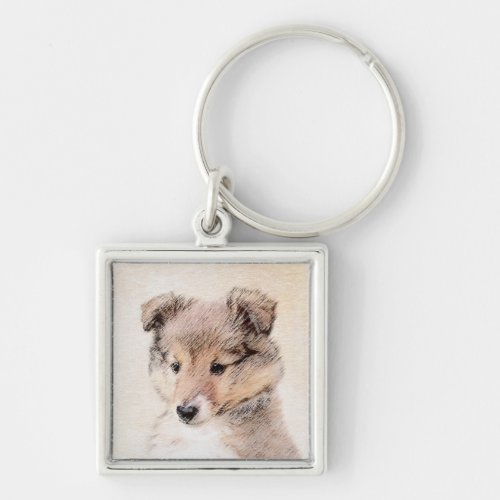 Shetland Sheepdog Puppy Painting Original Dog Art Keychain