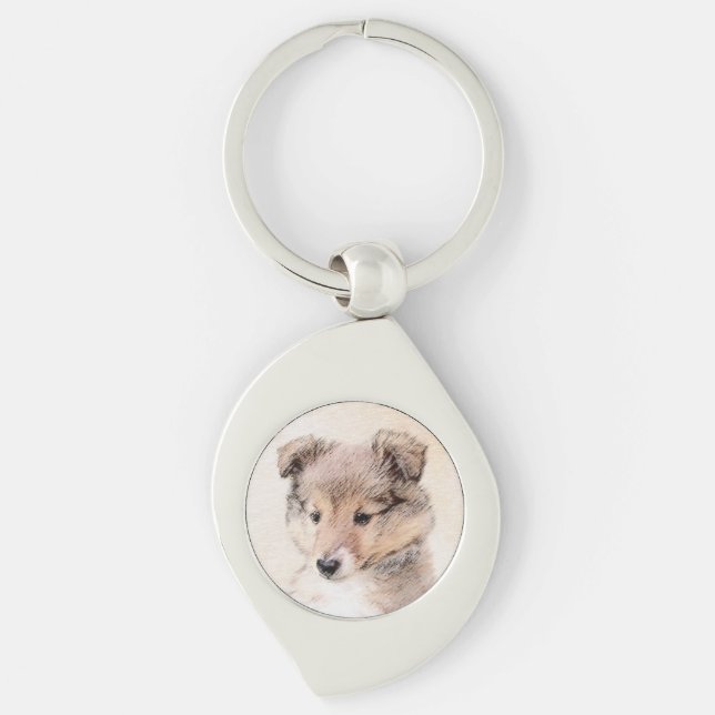 Shetland Sheepdog Puppy Painting Original Dog Art Keychain (Front)