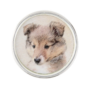 Shetland Sheepdog Puppy Painting Original Dog Art Lapel Pin