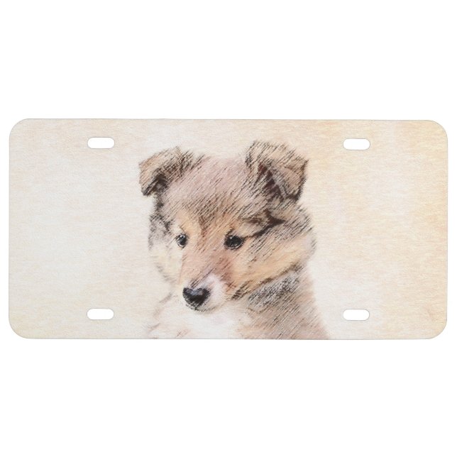 Shetland Sheepdog Puppy Painting Original Dog Art License Plate (Front)