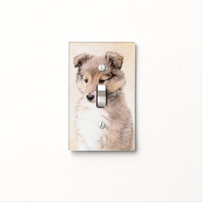 Shetland Sheepdog Puppy Painting Original Dog Art Light Switch Cover (In Situ)