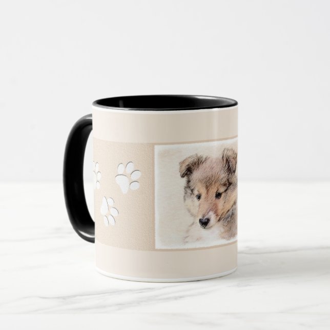 Shetland Sheepdog Puppy Painting Original Dog Art Mug (Front Left)