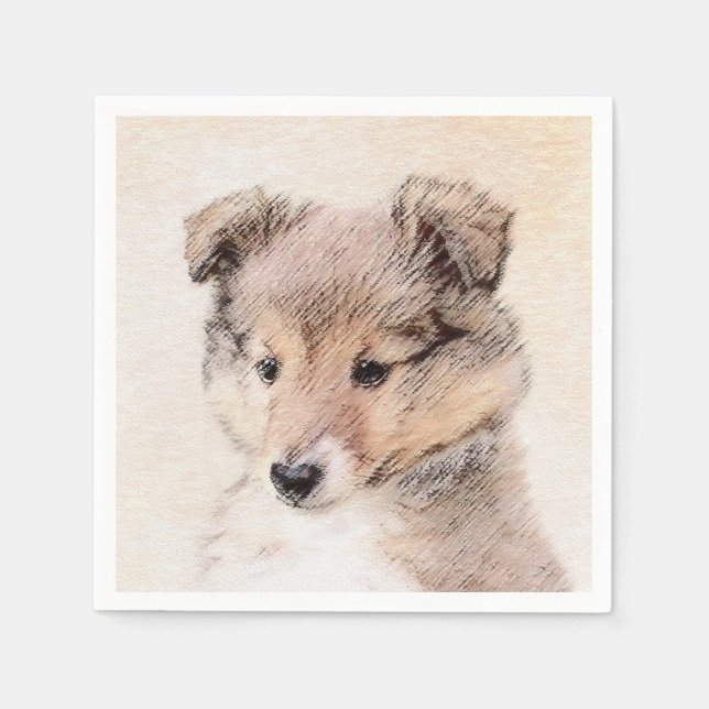 Shetland Sheepdog Puppy Painting Original Dog Art Napkins (Front)