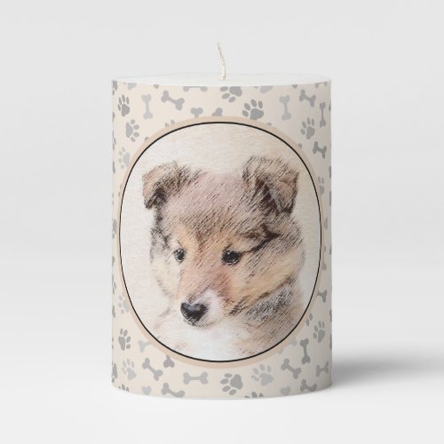 Shetland Sheepdog Puppy Painting Original Dog Art Pillar Candle