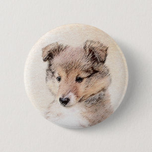 Shetland Sheepdog Puppy Painting Original Dog Art Pinback Button