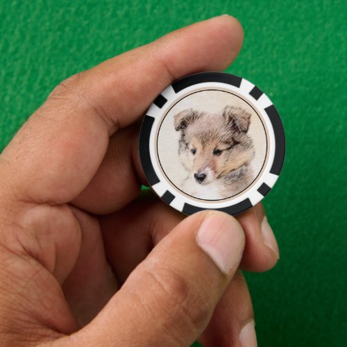 Shetland Sheepdog Puppy Painting Original Dog Art Poker Chips