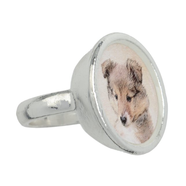Shetland Sheepdog Puppy Painting Original Dog Art Ring (Side)