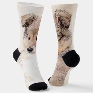 Shetland Sheepdog Puppy Painting Original Dog Art Socks