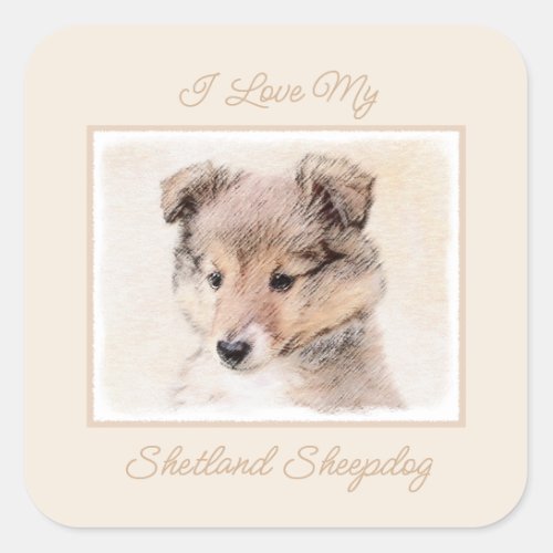 Shetland Sheepdog Puppy Painting Original Dog Art  Square Sticker