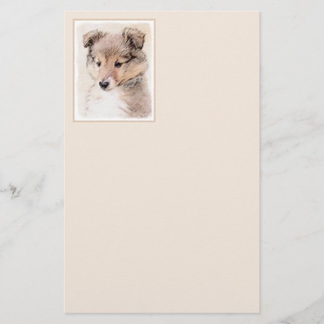Shetland Sheepdog Puppy Painting Original Dog Art Stationery (Front)