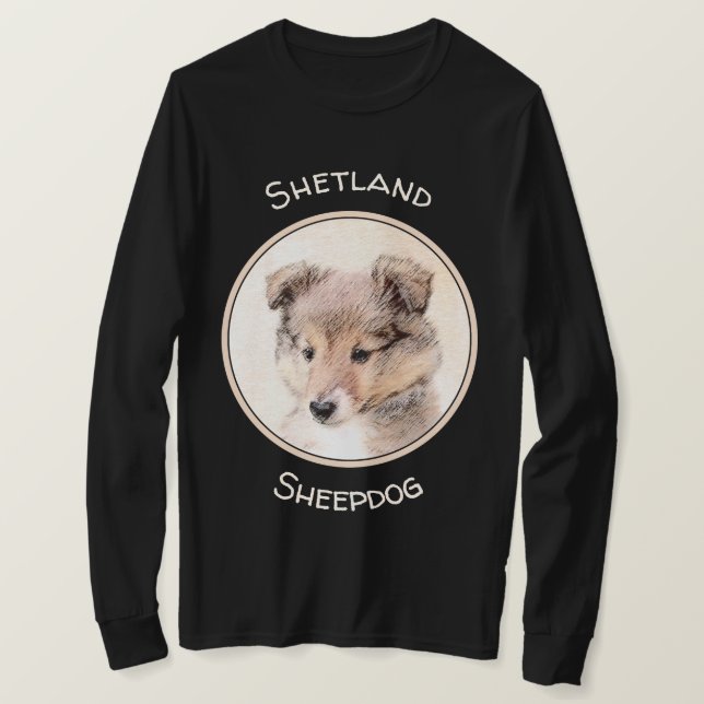 Shetland Sheepdog Puppy Painting Original Dog Art T-Shirt (Design Front)