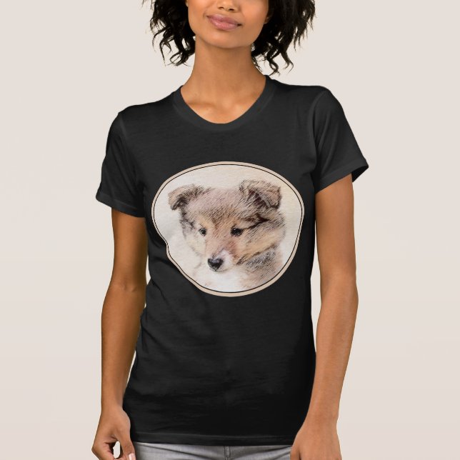 Shetland Sheepdog Puppy Painting Original Dog Art T-Shirt (Front)