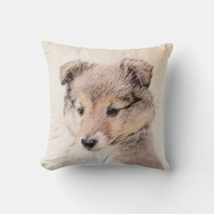 Shetland Sheepdog Puppy Painting Original Dog Art Throw Pillow