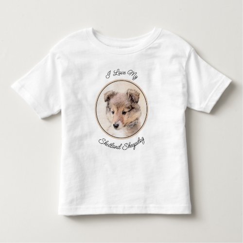 Shetland Sheepdog Puppy Painting Original Dog Art Toddler T_shirt