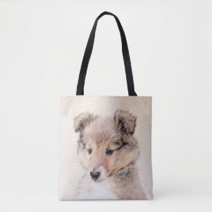 Shetland Sheepdog Puppy Painting Original Dog Art Tote Bag