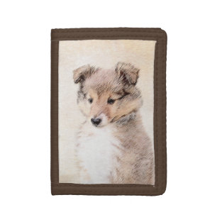 Shetland Sheepdog Puppy Painting Original Dog Art Trifold Wallet