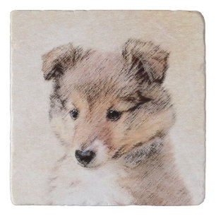 Shetland Sheepdog Puppy Painting Original Dog Art Trivet